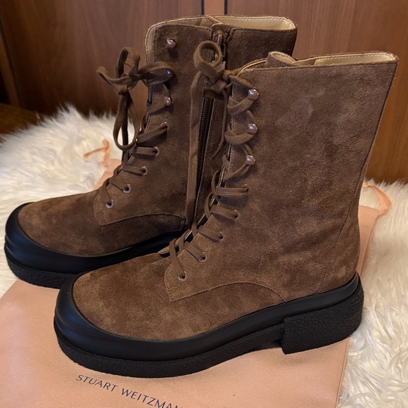 Stuart Weitzman Brown Lace-Up Suede Boots - Picture 2 of 12